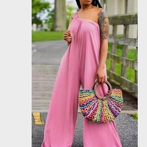 Elegant Pink Wide Leg Jumpsuit